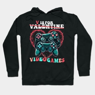 Valentine's Day Video Game V is for Video Games with Classic Controller Illustrations Hoodie